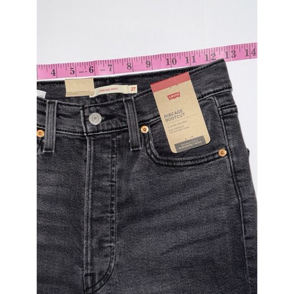 Levis Ribcage Bootcut Jeans Womens 27 Black High Rise 90s Button Fly Stretch - Picture 9 of 16